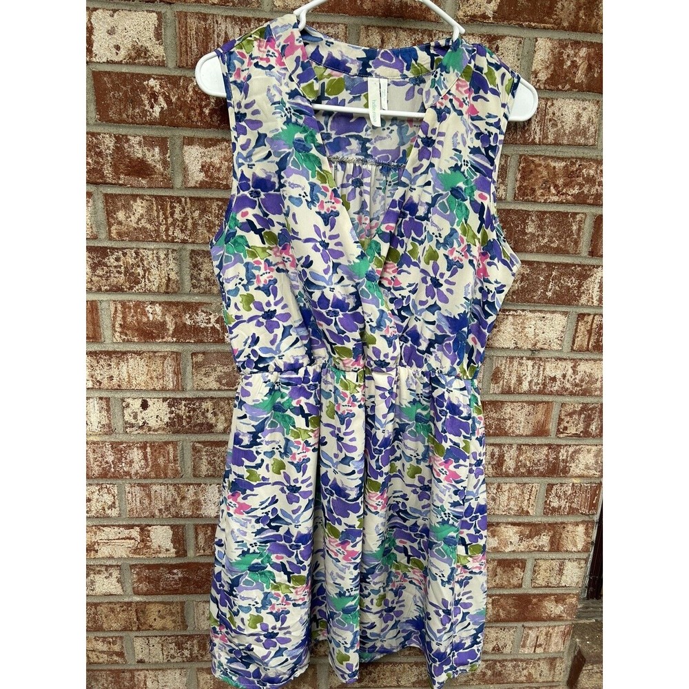 Hello Miss Purple Floral Sleeveless Elastic Waist Lined Women's Dress Size Large